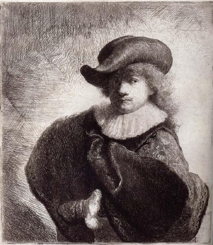 REMBRANDT Harmenszoon van Rijn Self-Portrait in a Soft Hat and Embroidered Cloak China oil painting art
